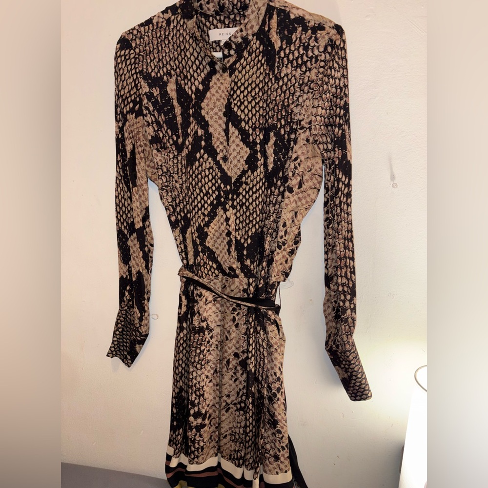 Reiss Beige and Black Patterned Long Sleeve Dress
